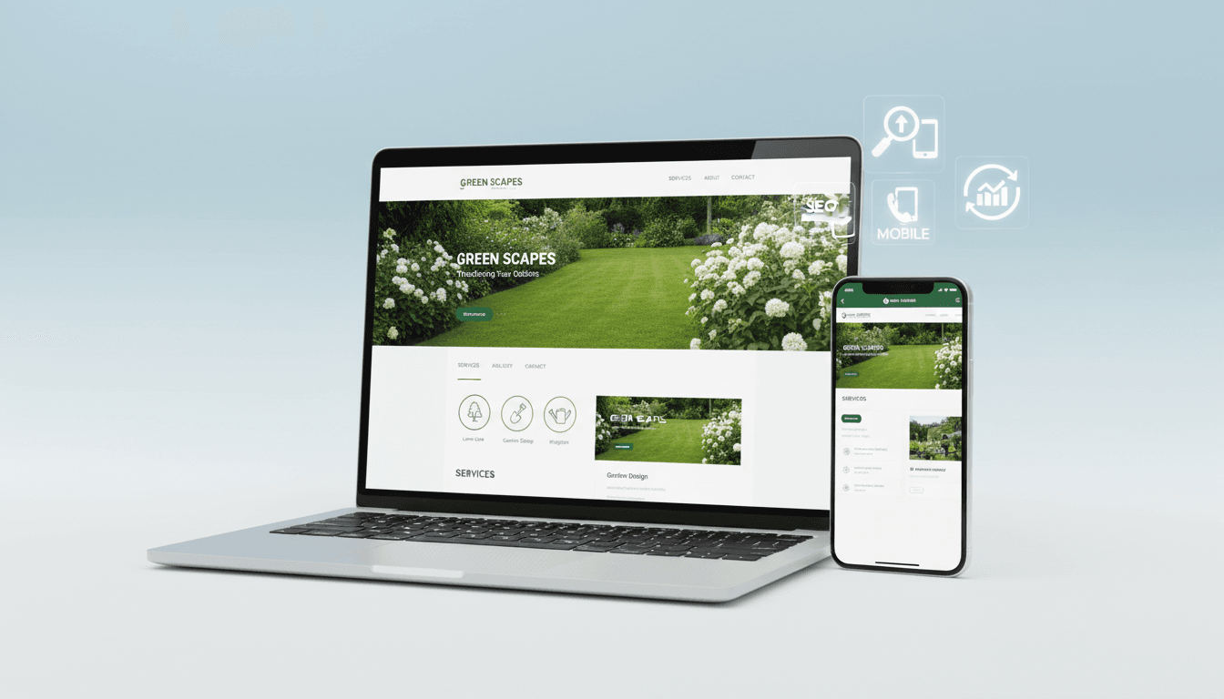 Website designs on laptop and mobile devices